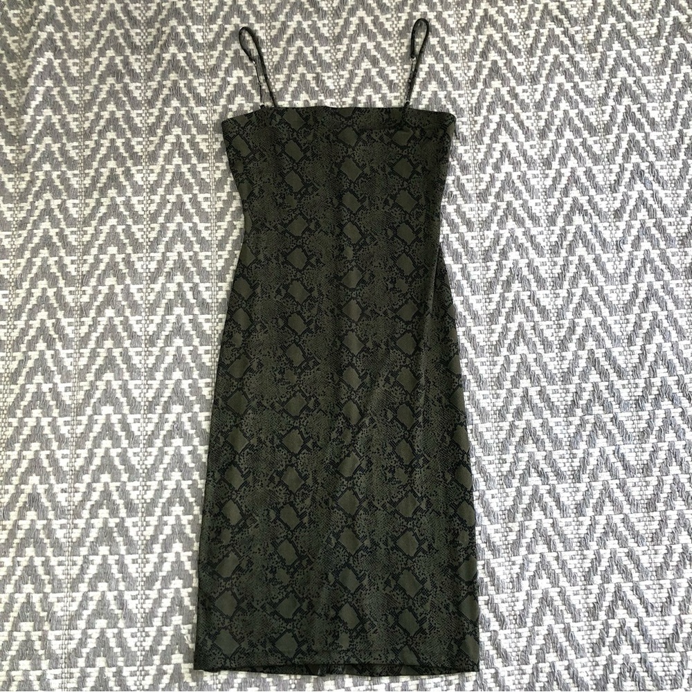 Ecru Studio straight neckline beaded straps snakeskin pattern dress size small